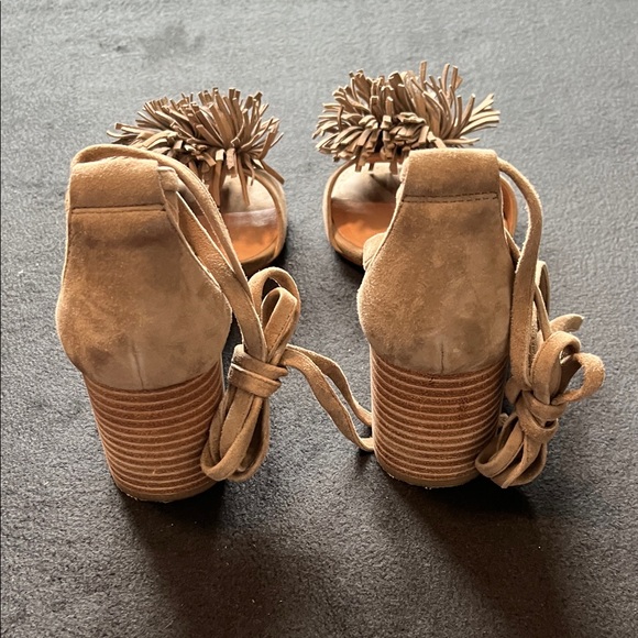 Madewell Lainy Suede Block Heel Sandal Size 8.5 Pom Pom Tie Ankle All Seasons - Picture 6 of 6